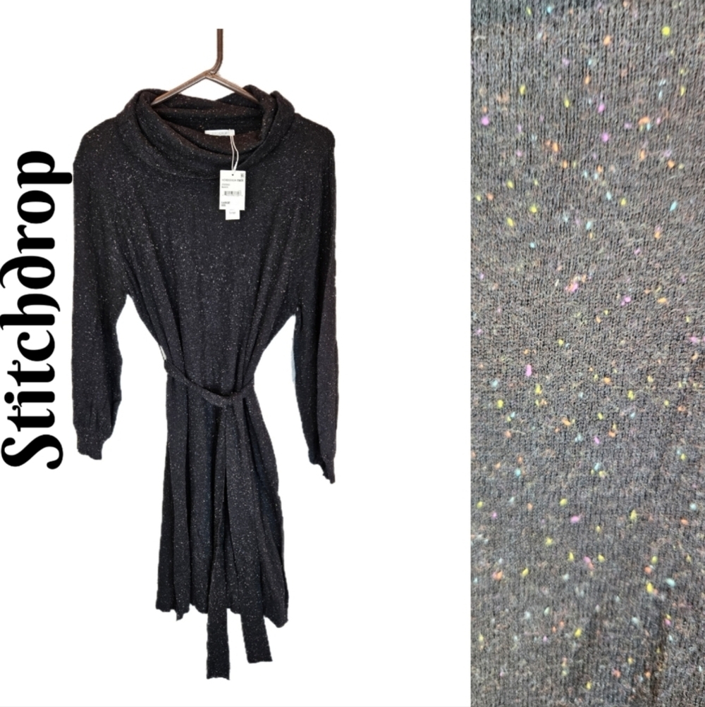 Stitchdrop Sweater Dress Womens Sz L Cowl Neck Long Sleeve Confetti Colors